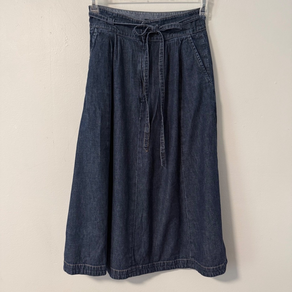 Polo Ralph Lauren Denim Midi Skirt Dark Wash Tie Waist Cotton A-Line Size 2 - Picture 13 of 13